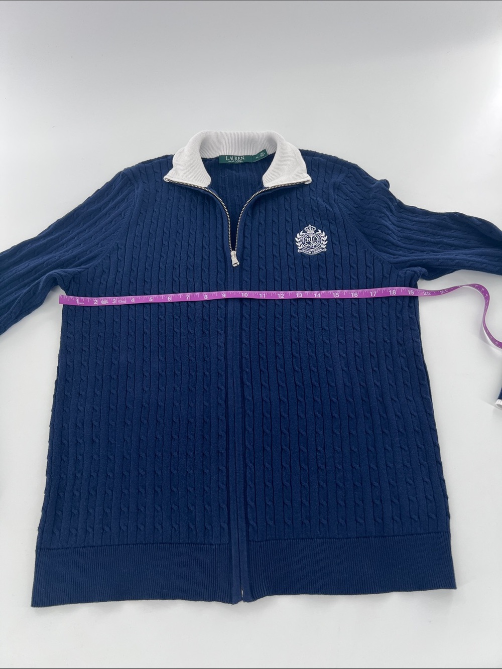 Lauren Ralph Lauren half-knit full-zip sweater embroidered heritage Preppy - Picture 7 of 10